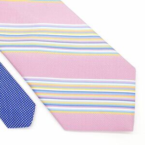 Tommy‎ Hilfiger Pink Yellow Blue Striped Woven Wide Silk Tie